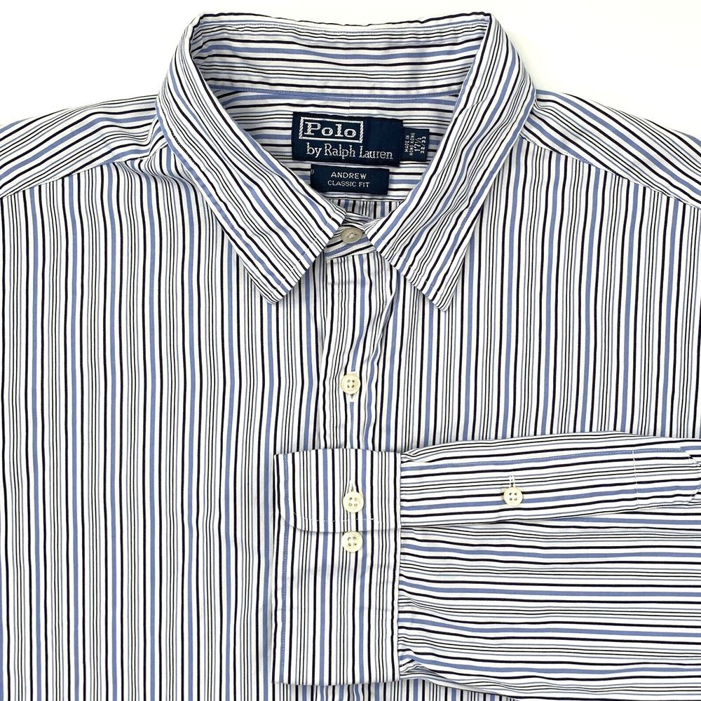 Ralph Lauren Blue Stripe Andrew Classic Fit Long‎ Sleeve Men's Shirt Size XL